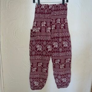 Women’s Elephant Print Maroon Pants